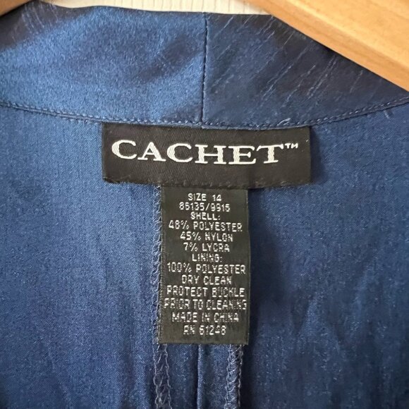 Cachet Women’s Blue Satin Blouse Top Size 14 Jewel Bow Accent Evening Formal Coc - Picture 3 of 4